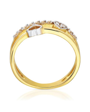 14k Gold Heart Ring With White Stones – Double Heart Design