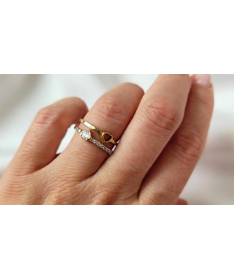 14k Gold Heart Ring With White Stones – Double Heart Design