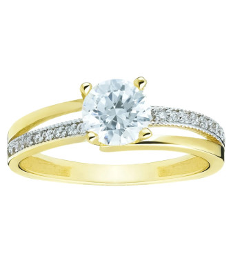14k Gold Ring With Cubic Zirconia – Elegant Two-Tone Design