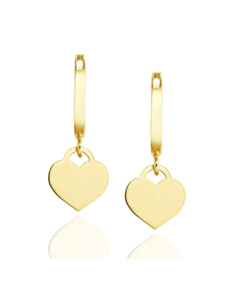 14k Gold Dangling Heart Earrings – Elegant Full Heart Design