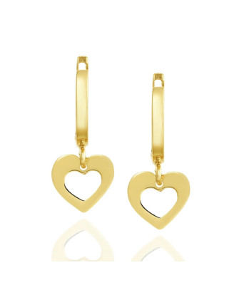 14k Gold Heart Dangling Earrings – Elegant Feminine Design