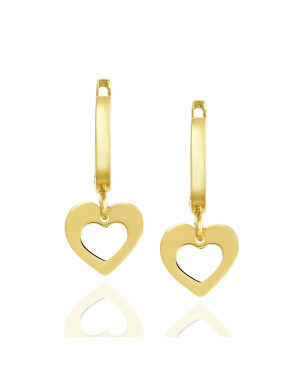 14k Gold Heart Dangling Earrings – Elegant Feminine Design