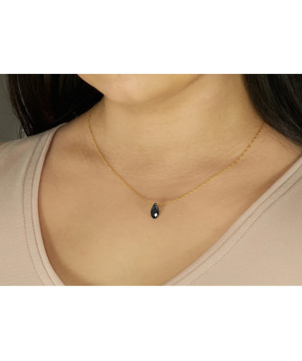 14k Gold Necklace With Black Swarovski Wind Crystal – Elegant Modern Pendant