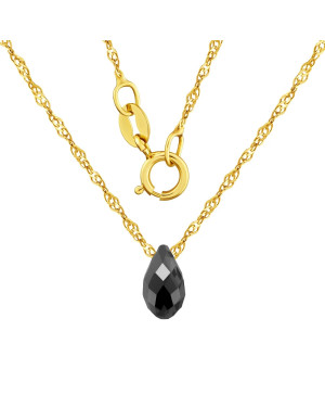 14k Gold Necklace With Black Swarovski Wind Crystal – Elegant Modern Pendant