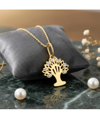 8k Gold Tree of Happiness Pendant with White Zircons | Elegant Symbolic Jewellery