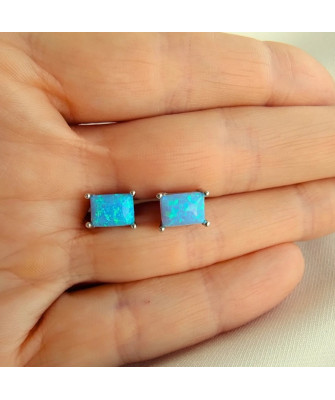 925 Silver Stud Earrings with Blue Iridescent Stone – Elegant Minimal Jewellery