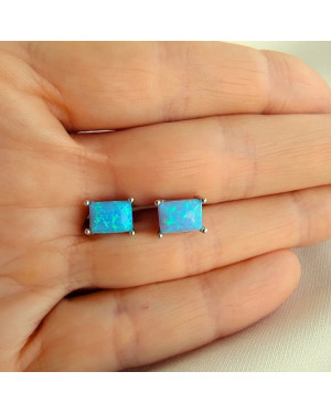 925 Silver Stud Earrings with Blue Iridescent Stone – Elegant Minimal Jewellery
