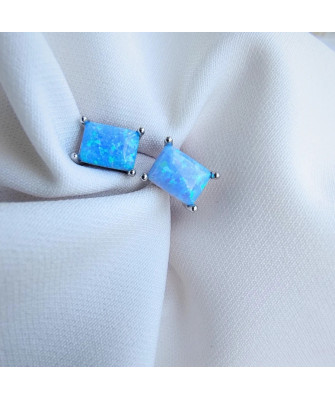 925 Silver Stud Earrings with Blue Iridescent Stone – Elegant Minimal Jewellery