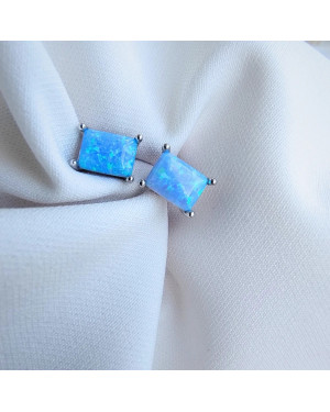 925 Silver Stud Earrings with Blue Iridescent Stone – Elegant Minimal Jewellery