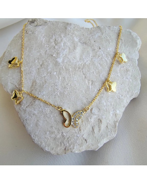 Gold-Plated Butterfly Necklace with Oval White Zirconia | Elegant Women’s Jewellery