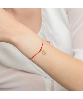 14k Gold Baby Feet Bracelet with 0.005ct Diamond | Red Cord Bracelet