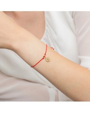 14k Gold Baby Feet Bracelet with 0.005ct Diamond | Red Cord Bracelet