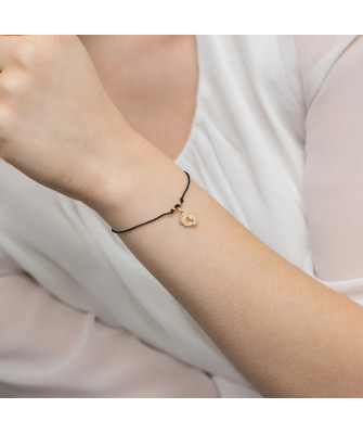 14k Gold Baby Feet Bracelet with 0.005ct Diamond | Black Cord Bracelet