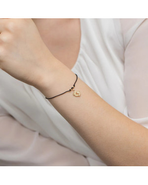 14k Gold Baby Feet Bracelet with 0.005ct Diamond | Black Cord Bracelet