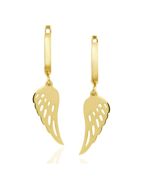 8K Gold Wing Drop Earrings with Leverback Clasp