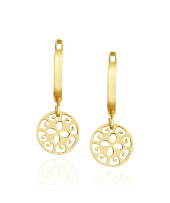 14k Gold Dangling Oriental Hoop Earrings – Elegant Women’s Gold Hoops
