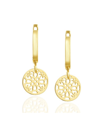 14k Gold Dangling Hoop Earrings – Elegant Drop Design