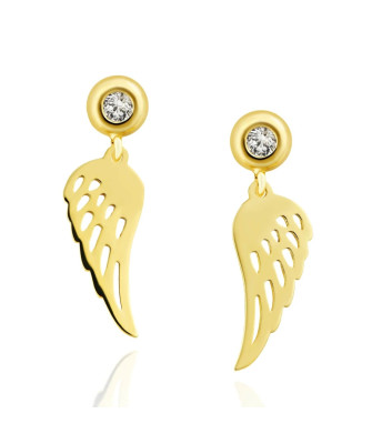 14k Gold Dangling Wing Earrings with Zirconia – Elegant Gold Earrings