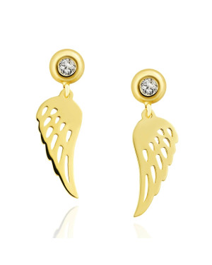 14k Gold Dangling Wing Earrings with Zirconia – Elegant Gold Earrings