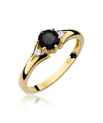 8k Gold Ring with Black Stone and Zirconias – Elegant Women’s Jewellery
