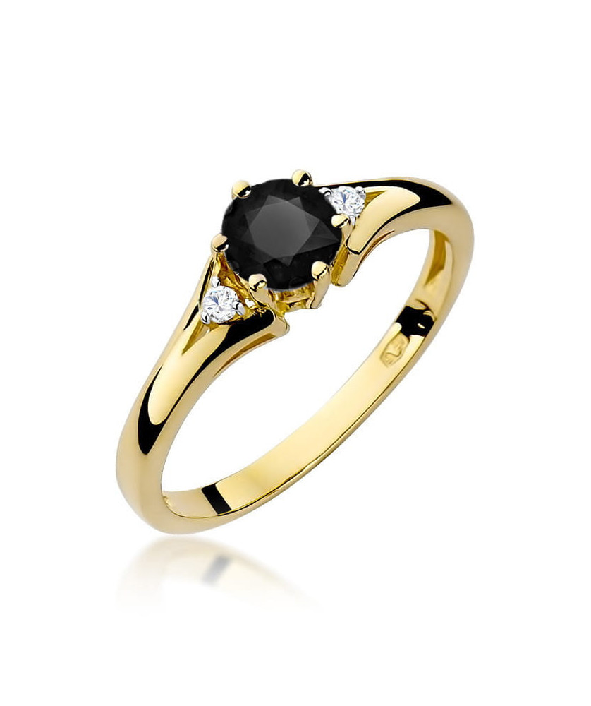 8k Gold Ring with Black Stone and Zirconias – Elegant Women’s Jewellery