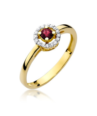 Złoty Pierścionek 14k z diamentem rubin 0,15ct