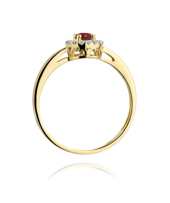 Złoty Pierścionek 14k z diamentem rubin 0,15ct
