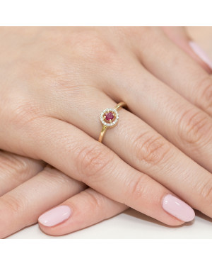 Złoty Pierścionek 14k z diamentem rubin 0,15ct
