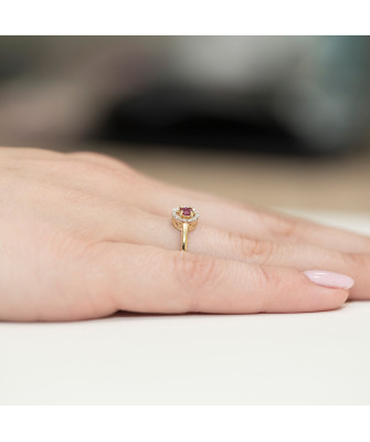 Złoty Pierścionek 14k z diamentem rubin 0,15ct
