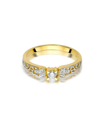 14k Gold Ring with 0.10ct Diamond and Side Diamonds – Elegant Engagement Ring