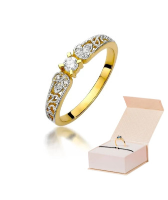 14k Gold Ring with 0.10ct Diamond and Side Diamonds – Elegant Engagement Ring