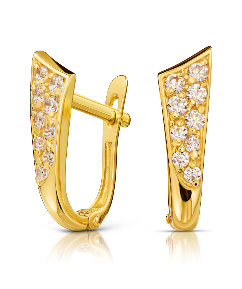 8k Gold Triangle Leverback Zirconia Earrings