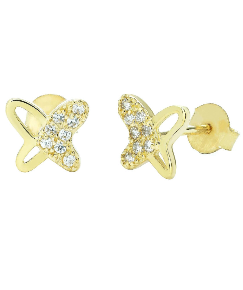 Gold butterfly earrings with zirconia