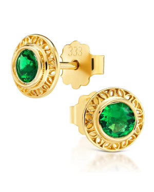 Filigree gold earrings with a green stone
