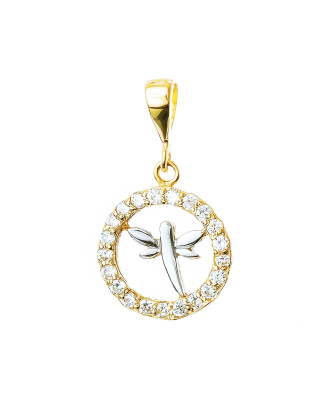 Round gold pendant with cubic zirconia DRAGONFLY