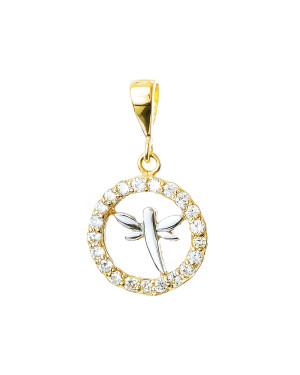 Round gold pendant with cubic zirconia DRAGONFLY