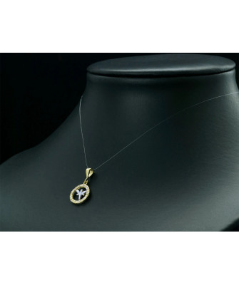 Round gold pendant with cubic zirconia DRAGONFLY