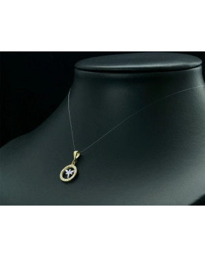 Round gold pendant with cubic zirconia DRAGONFLY