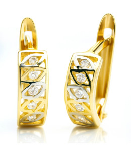 Lacy gold earrings with cubic zirconia 8k
