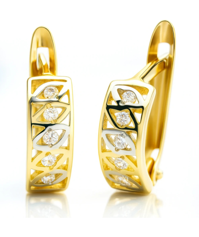 Lacy gold earrings with cubic zirconia 8k