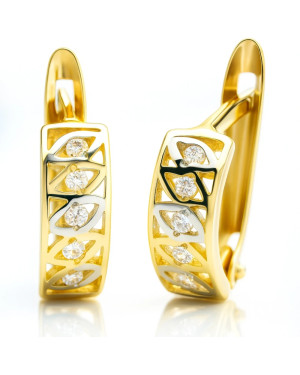 Lacy gold earrings with cubic zirconia 8k
