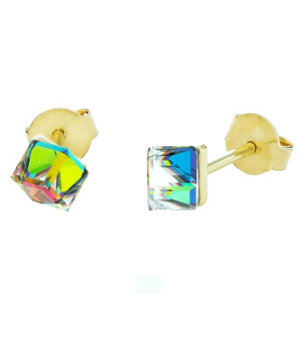 Gold earrings 3D cube shimmering colors
