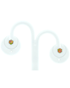 Gold earrings 3D cube shimmering colors