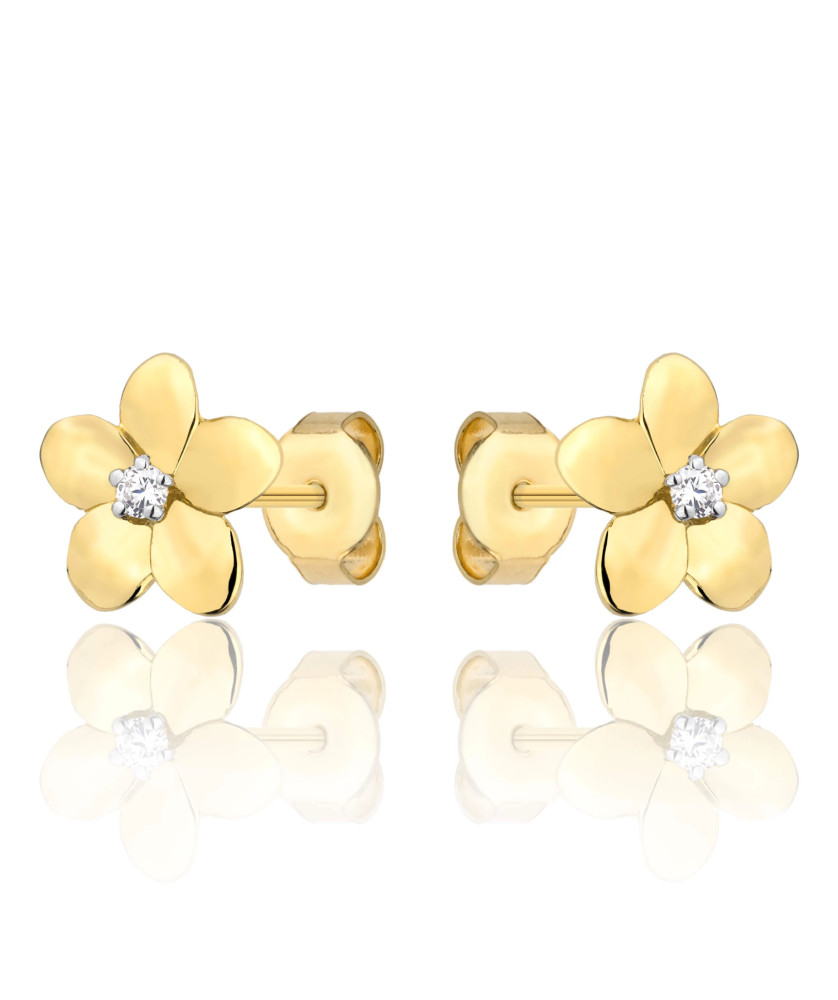 Gold flower earrings 8k with white zirconia