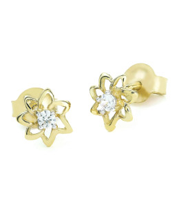 Gold earrings with zirconia flowers