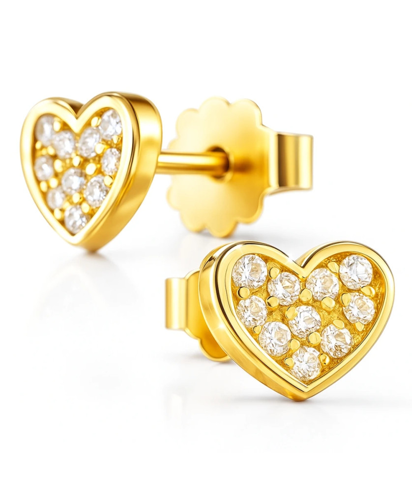 Gold heart earrings with stones