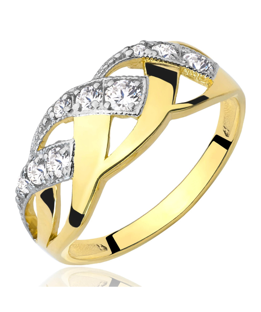 Gold ring 8k interwoven white stones