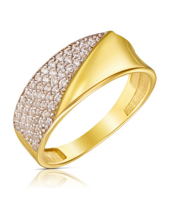 Gold ring – wide band with cubic zirconia 8k
