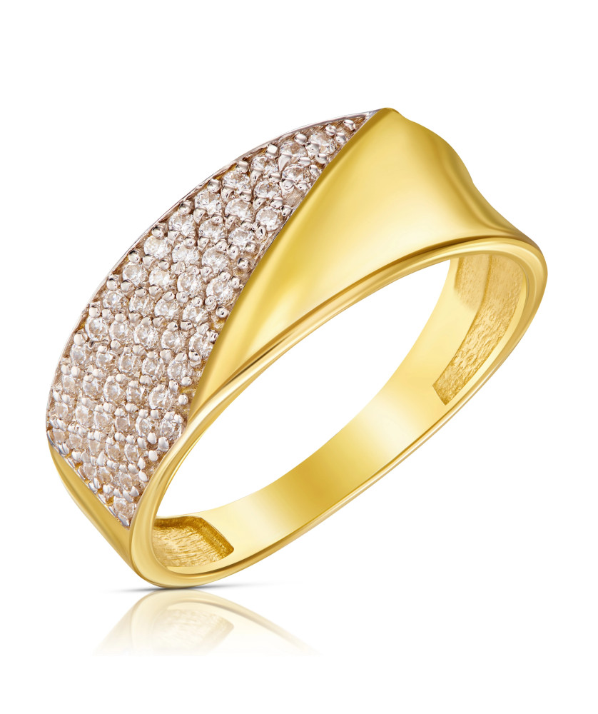 Gold ring – wide band with cubic zirconia 8k
