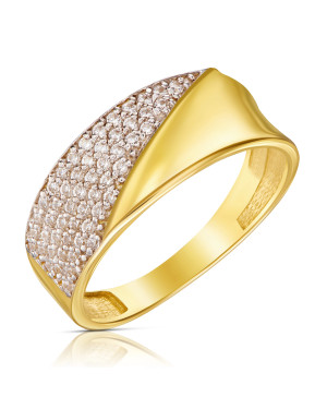 Gold ring – wide band with cubic zirconia 8k